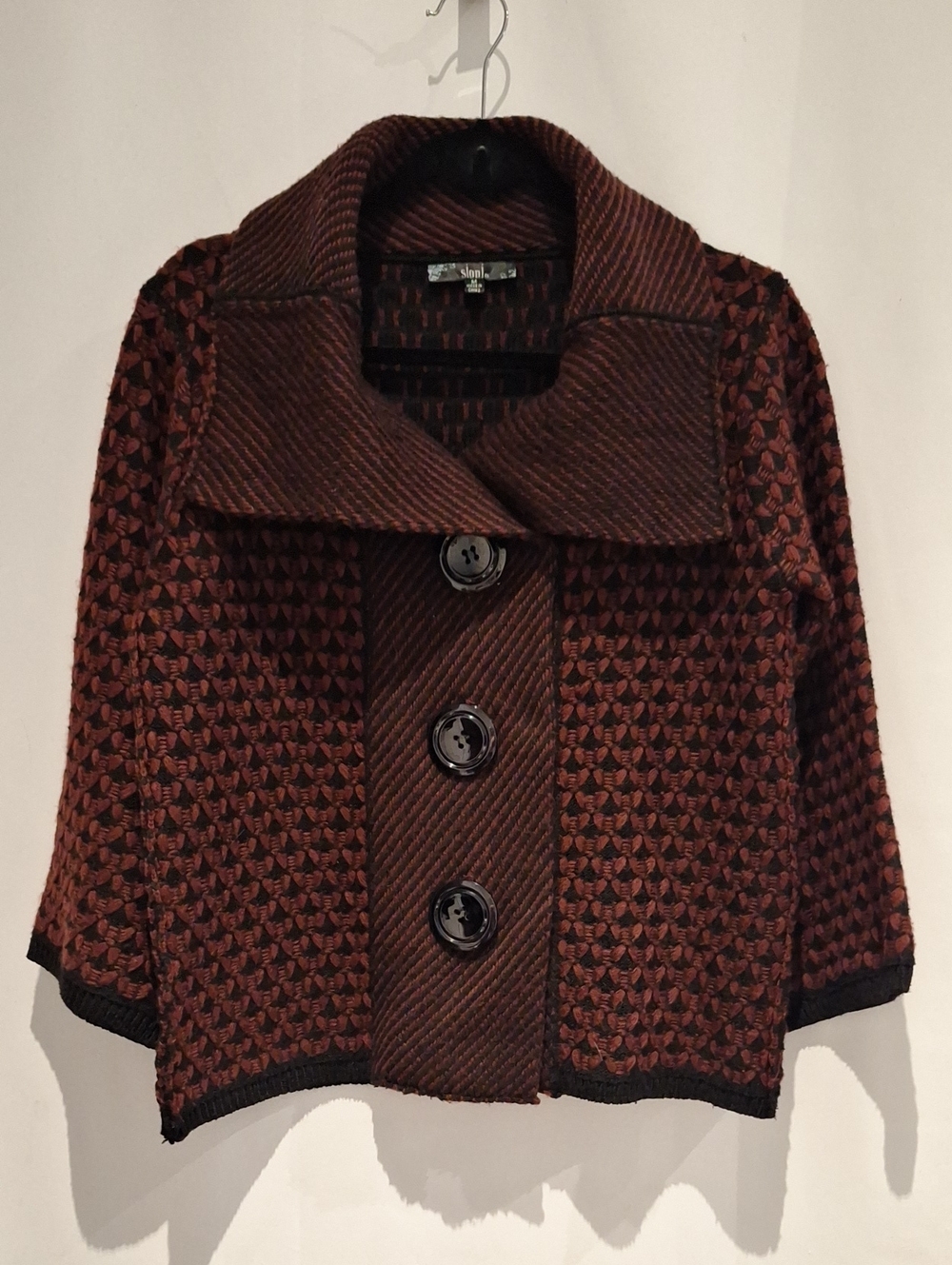 SALONI Brown Textured Thick Knit Big Button-Front sweater Jacket Cardigan